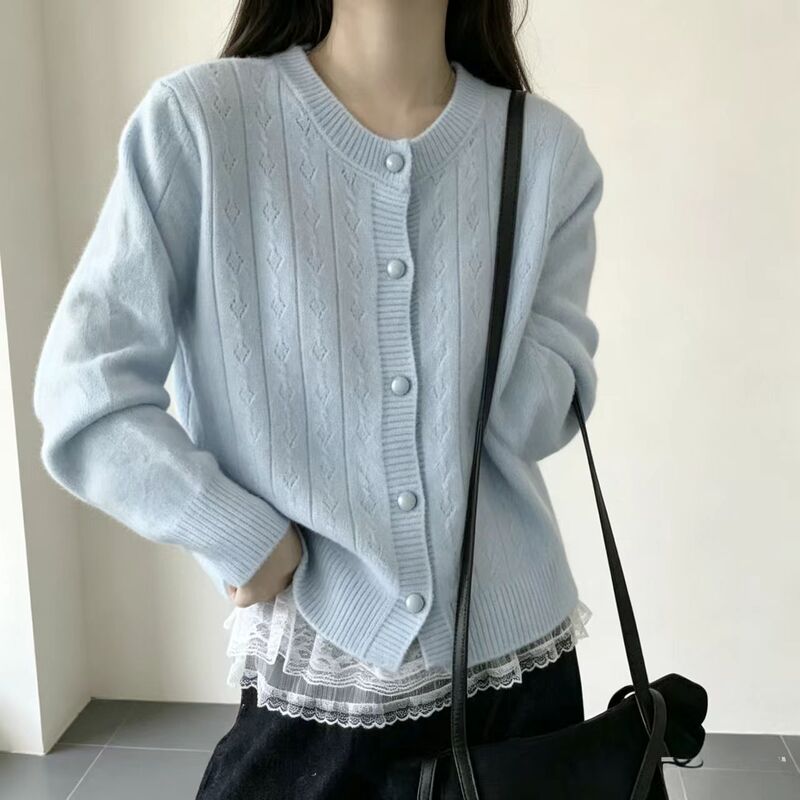 Soft and delicate diamond-patterned cable knit cardigan for women, round neck, single-breasted jacket, 2026 autumn and winter gentle style versatile knitwear