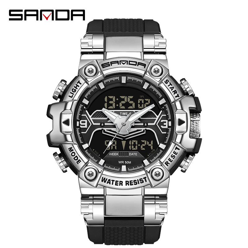 SANDA 3186 electrónico multi-funcional Moda colorido estudiante reloj de los hombres luminoso reloj despertador impermeable reloj