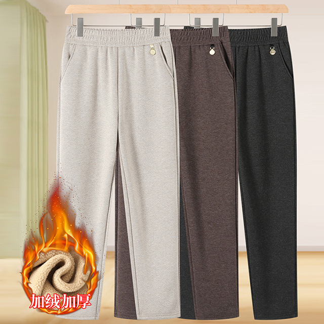 Mom's Velvet Pants, Autumn and Winter Pants, Elastic Waist, Casual and Stylish Middle-Aged and Elderly Women's Pants, Thickeneded, Loose and Warm