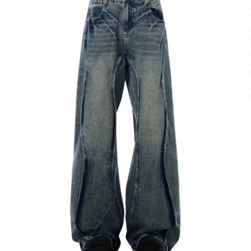 American Style Wash Side Curved Wave Jeans Men's Youth Fashionable Personalized Daily All-match Long Pants