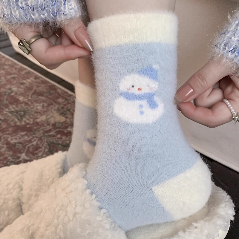 Blue Snowman Australian Velvet Socks for Women in Autumn and Winter Thickeneded Warm Mink Hair Confinement Socks Korean Style Winter Cute Mid-Calf Socks Blue Snowman Australian Velvet Socks for Women in Autumn and Winter Thickeneded Warm Mink Hair Confinement Socks Korean Style Winter Cute Mid-Calf Socks