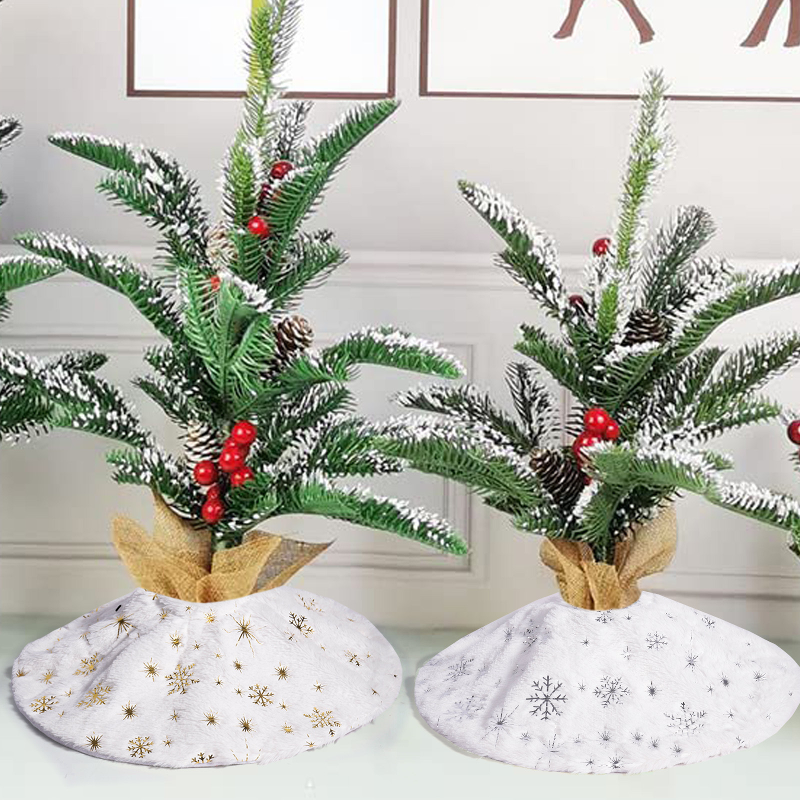 Navidad transfronteriza mini falda de árbol de Navidad decoración de escritorio delantal de árbol de Navidad copo de nieve de oro y plata falda de árbol de felpa