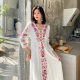Summer 2024 Vintage Ethnic Style Heavy Industry Embroidered V-Neck Lace-up Waist Slimming Western Style Long Holiday Dress 660