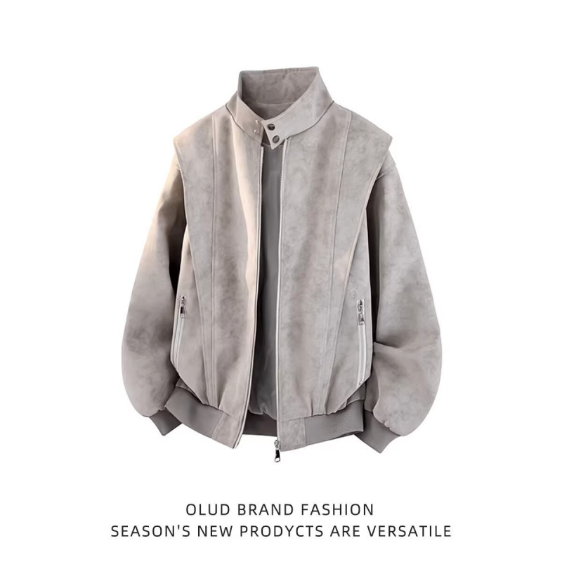 Cross-border American-style stand-up collar PU leather bomber jacket for men, autumn cleanfit heavyweight baseball jacket, trendy outerwear
