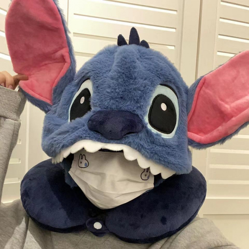 Cute Sleeping Stitch Doll Plush Toy Cartoon U-Shaped Pillow Hooded Integrated Neck Pillow