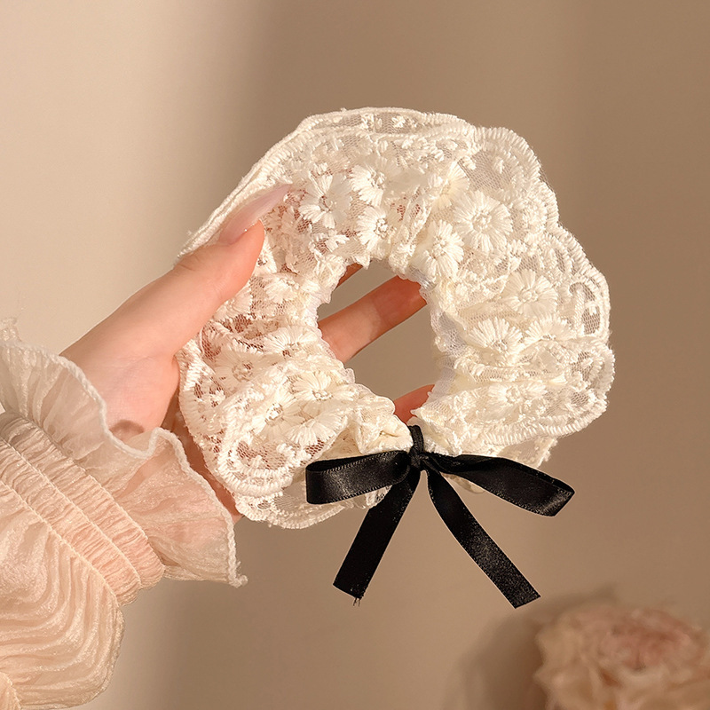 Corbata de pelo de intestino de lunares de crema grande coreana, gomas de goma de cola de caballo suaves para mujer, accesorios para el cabello de bola, accesorios para el cabello, cuerda para la cabeza