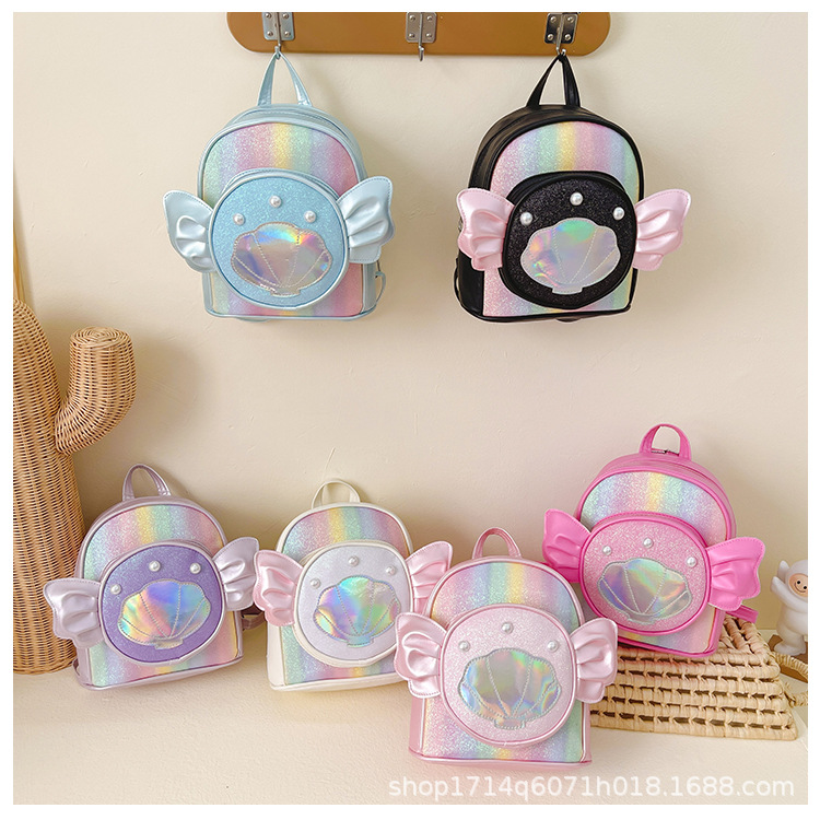 New Children's Bag Kindergarten Girl Princess Sequin Shell Small Wings Cute Outdoor Travel Backpack