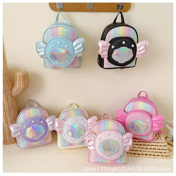 New Children's Bag Kindergarten Girl Princess Sequin Shell Small Wings Cute Outdoor Travel Backpack