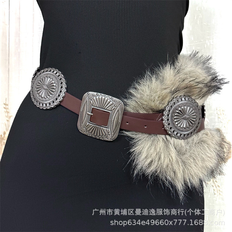 Hippie Retro Western Style Workwear Waist Belt Wasteland Style Vintage Vintage Style Fashionable Furry Wide Girdle