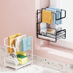 Kitchen Iron Wire Dish Towel Rack Wall-Mounted No-Drill Drain Dish Towel Sponge Sponge Scouring Pad Storage Rack