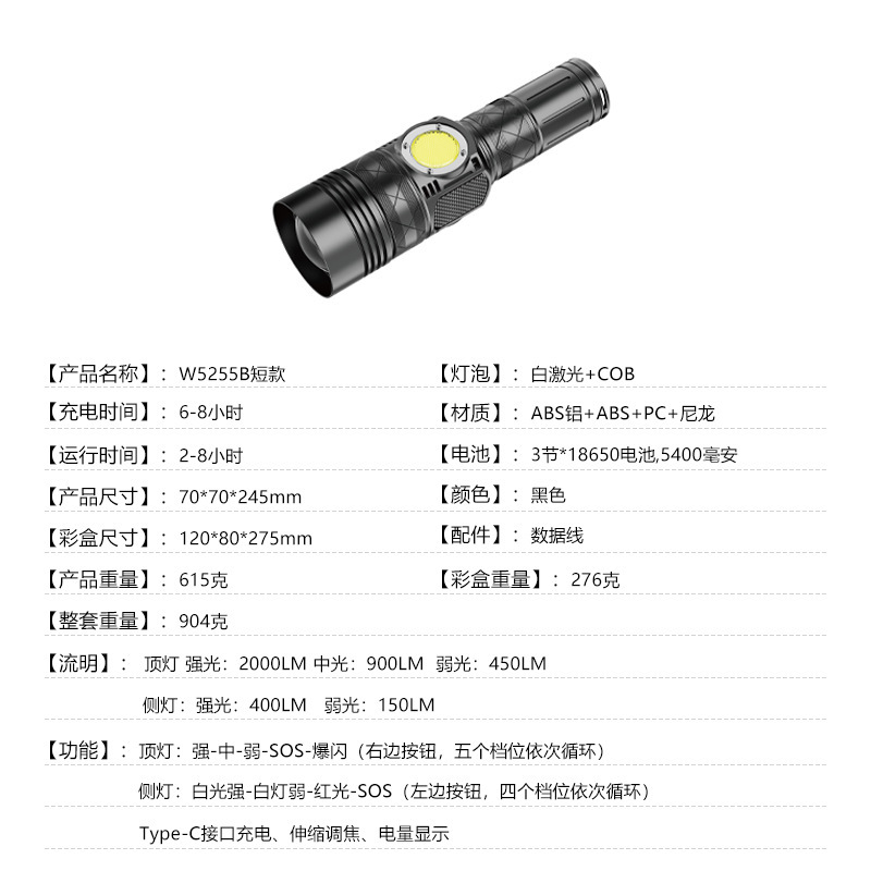 手电筒大功率强光充电长续航手电跨境新款伸缩变焦高流明蓝牙音箱|undefined