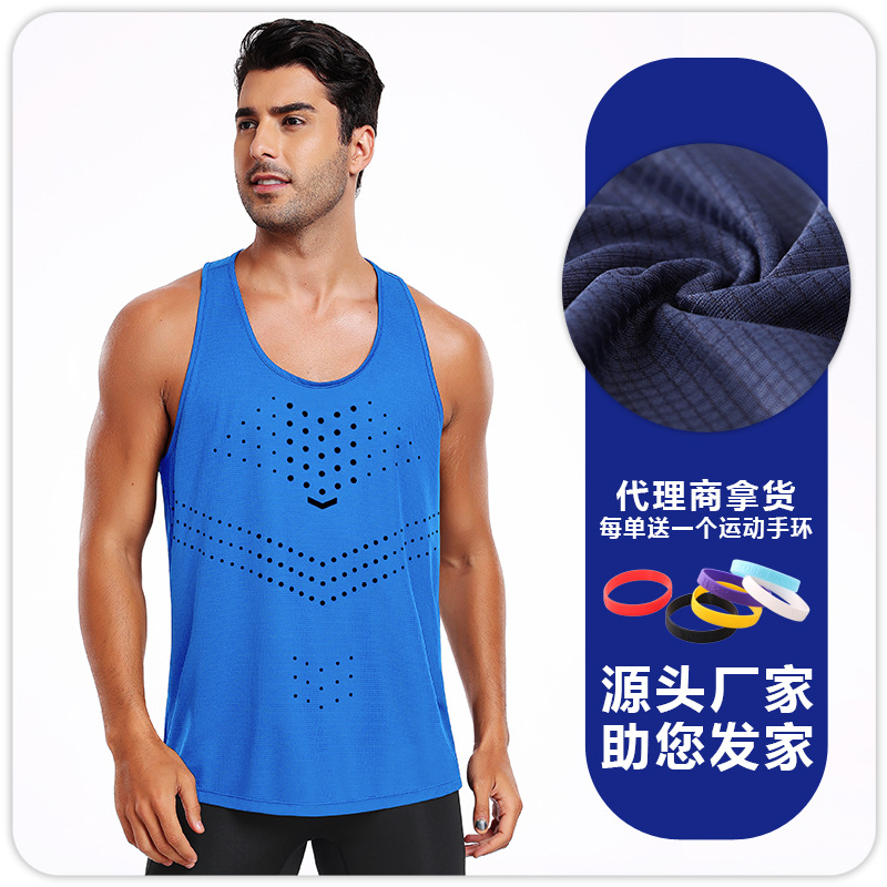 2025 verano nuevo estilo patrón de puntos, chaleco de corredor de secado rápido y transpirable para hombre, ropa deportiva de seda de hielo para correr