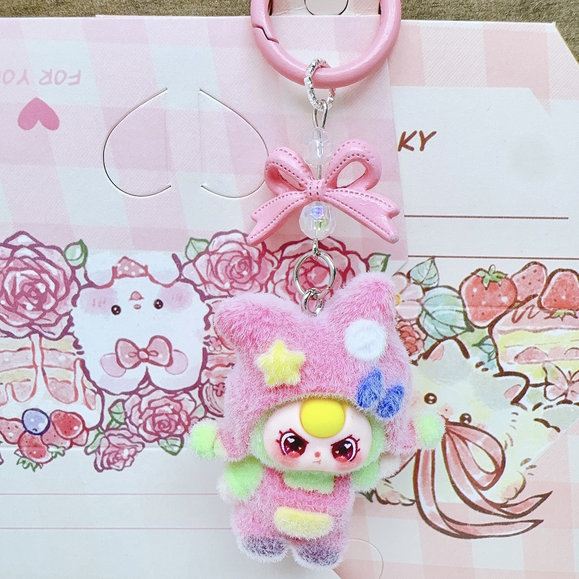 Flocked Fox Hat Doll Three-Year-Old Cute Keychain Pendant Live Broadcast Trendy Toy Bag Phone Accessory