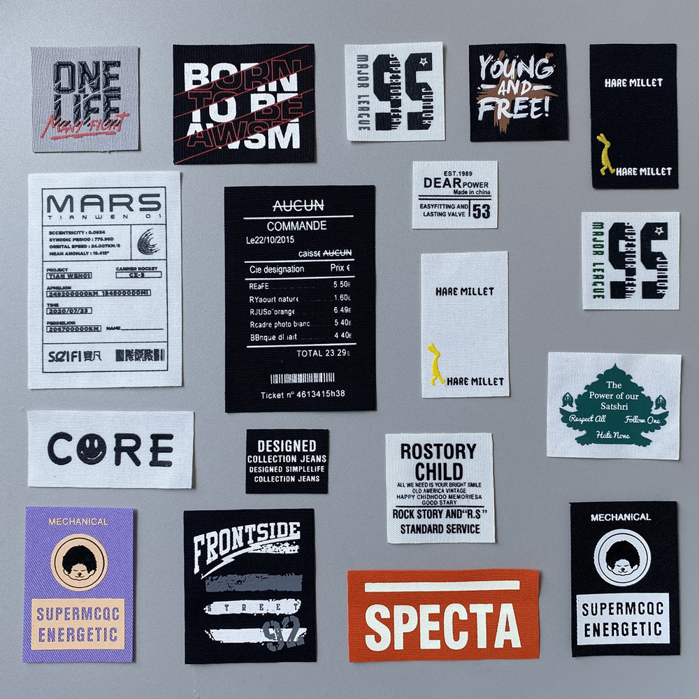 Apparel woven labels, letter series collar labels, unisex children's clothing sleeve labels, chest labels, pants decorative labels