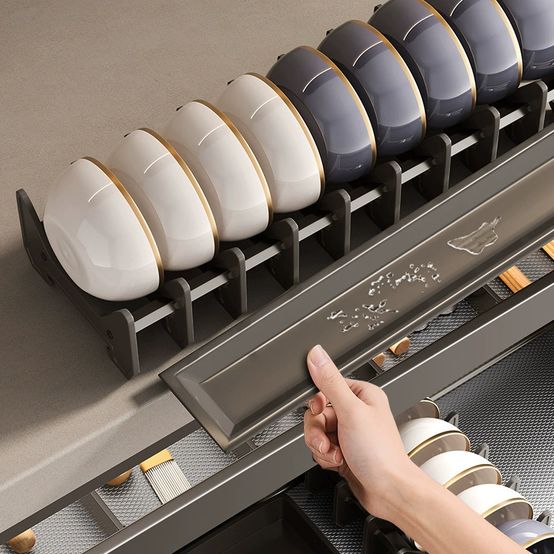 Ermo Gun Grey Stainless Steel Pull-Out Drawer Dish Storage Cabinet, Multi-Tier Kitchen Organizer