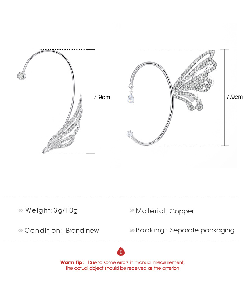 fashion copper inlaid zircon butterfly wings elf ear bone clip