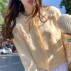 KANING温柔甜美减龄蝴蝶结针织开衫毛衣女2025秋季新款设计感毛衣