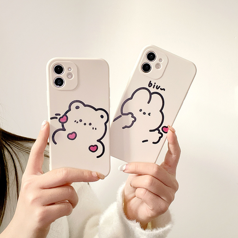 Carefree Couple Bear and Rabbit Suitable for Apple 14/15Pro Phone Case Iphone13 Women's Full-Cover 17 Soft Case