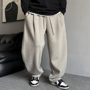 Winter American-style Casual High-end Thickened Grey Pants Men's Loose Drawstring All-match Sports Wide-leg Pants