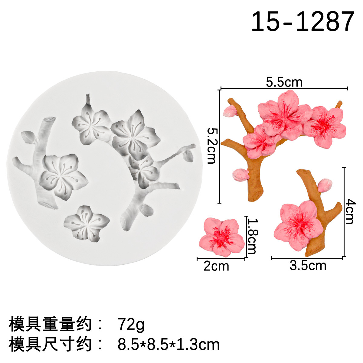 Simulación melocotón flor molde de silicona herramienta hecha a mano molde de yeso de arcilla epoxi aire acondicionado salida clip decoración de la torta