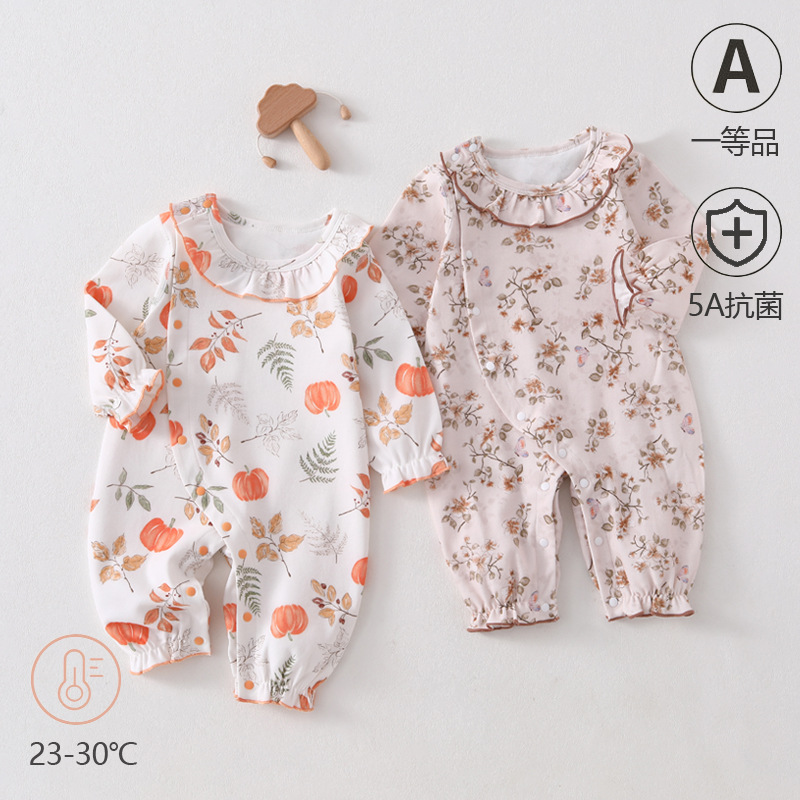 Spring and Autumn Children's One-Piece Clothing, All-Cotton Baby Long-Sleeve Crawling Suit, Class a Seamless Girl's Home Wear Base Layer