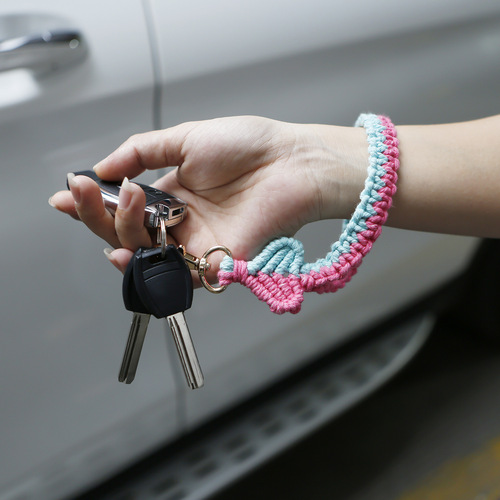 Vacation style bohemian hand-knitted wrist strap key chain DIY finished cross-border love key chain