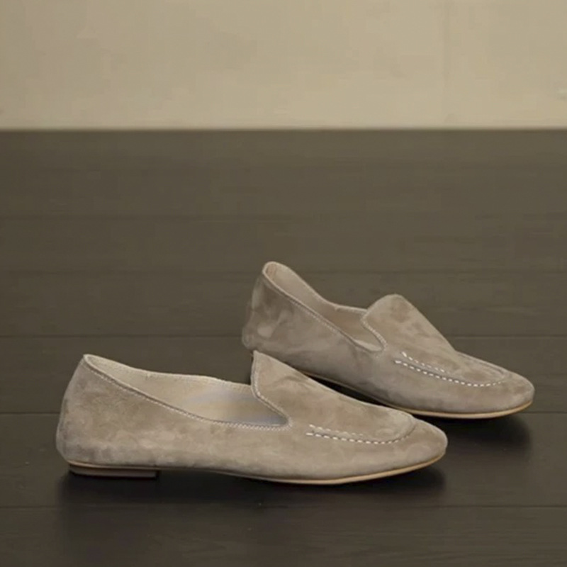 소가죽 버전~레트로 슬립온 미니멀리스트 라운드토 로퍼, 여성용 다용도 통근 플랫슈즈, 캐주얼 비니슈즈