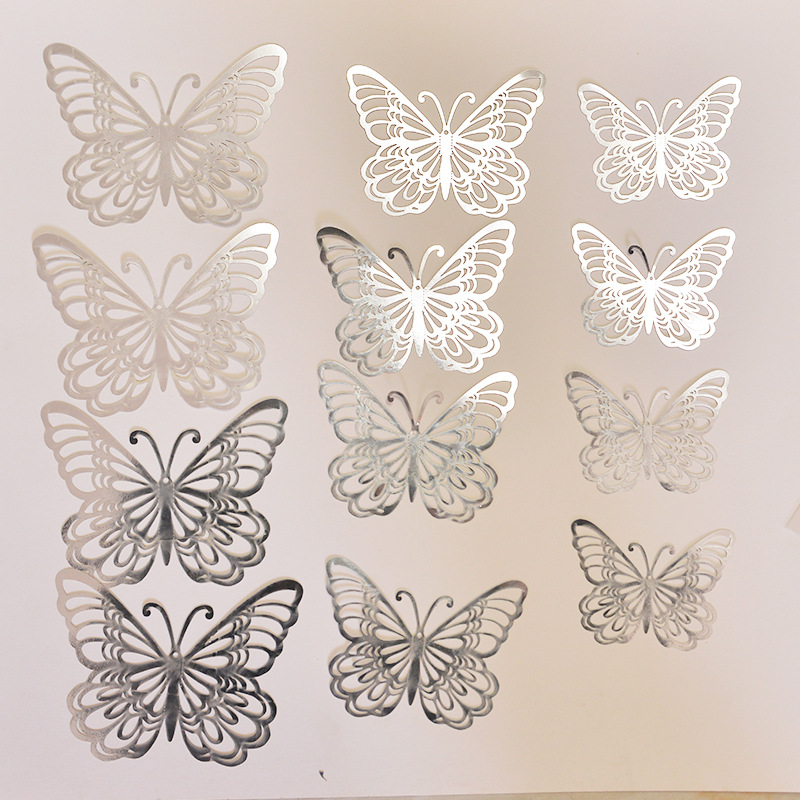 Mariposa hueco Comercio exterior color 12 piezas pegatinas tridimensionales decoración de la pared pegatinas de pared de fondo arte fiesta en casa