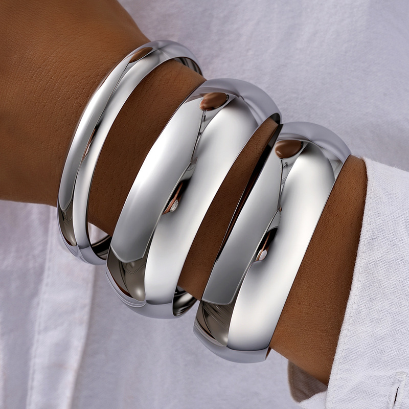 欧美跨境时尚金属风光面手镯套装个性夸张螺纹宽手环bracelet批发|undefined