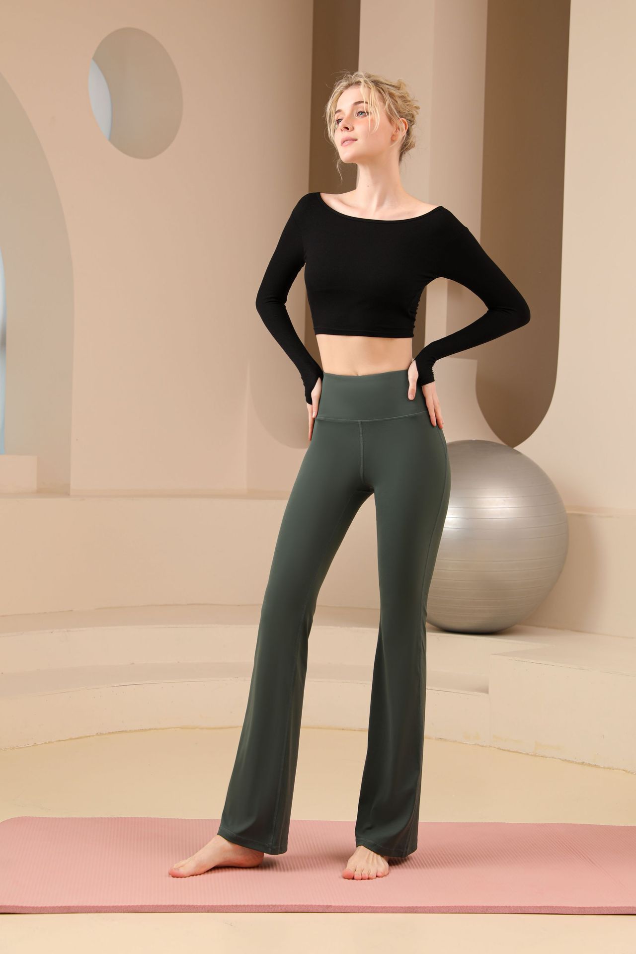 De Base Style Classique Couleur Unie Nylon Mélange De Chanvre Actif Bas Pantalon Évasé Leggings display picture 14