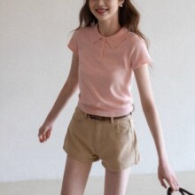 EGGEA高智感polo领短袖针织衫夏薄款休闲显瘦短款百搭插肩袖上衣