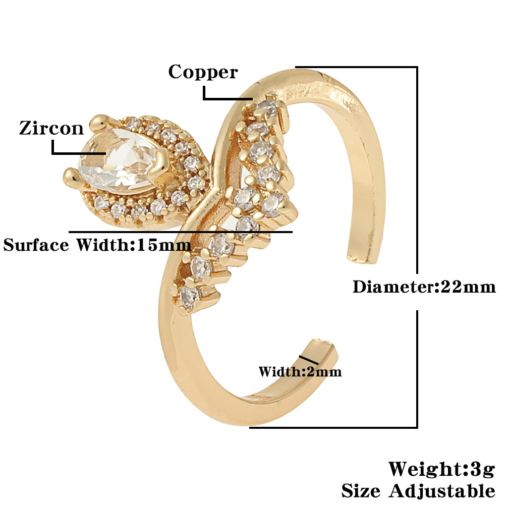 Fashion Copper Diamond Crown Wedding Opening Adjustable Tail Ring Wholesale display picture 1