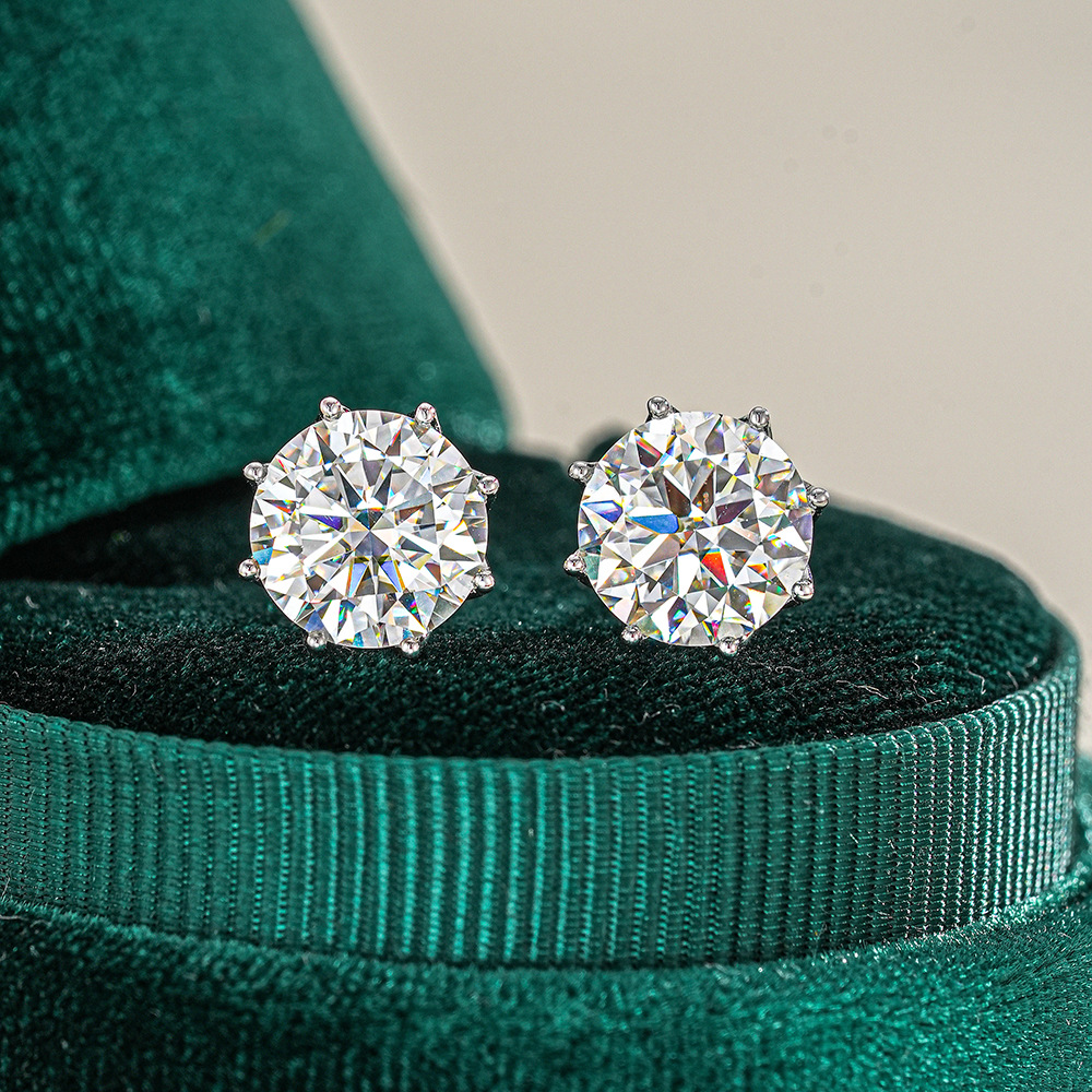 2025 новый S925 шесть коготей серьги женский классическая 11 мм Моссанит голубь Яйцо европа и америка Ins Wind простота большой газ