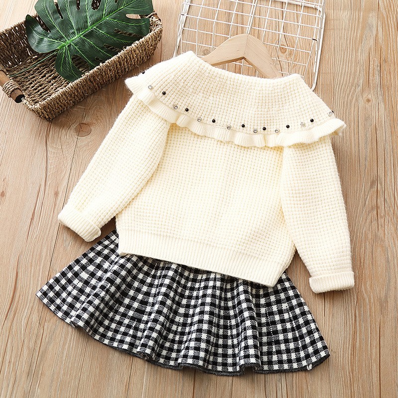 Kinderpullover Zweiteiler für Mädchen und Kinder Strickanzug Rock, Damen Schatz Revers_voghion.com