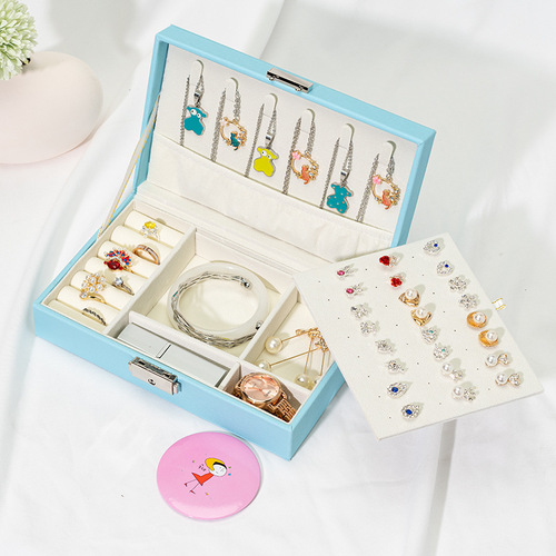 Portable jewelry box, multi-functional jewelry organizer, cross-border earring, ring, and necklace storage organizer
