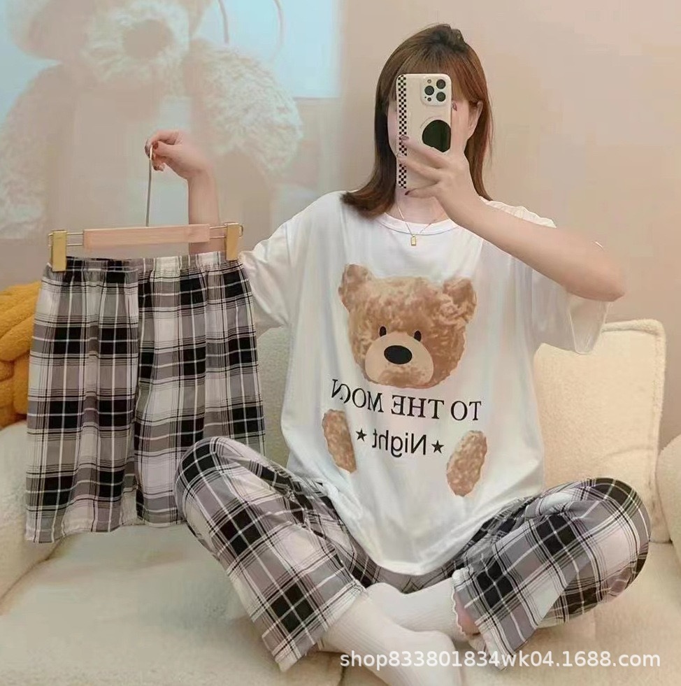 Pijamas transfronterizos de leche de verano pantalones de manga corta tres piezas de dibujos animados lindos ropa de hogar de comercio exterior de labu
