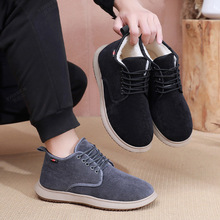 冬季新款加绒加厚保暖中老年爸爸鞋防滑软底老北京布鞋一脚蹬棉鞋