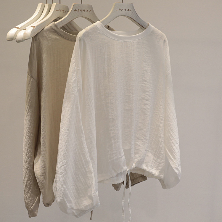 somatosensory super awesome! Korean Style Simple Solid Color Hem Drawstring Long-sleeved T-shirt Women's Loose Casual All-match Sunscreen Top somatosensory super awesome! Korean Style Simple Solid Color Hem Drawstring Long-sleeved T-shirt Women's Loose Casual All-match Sunscreen Top