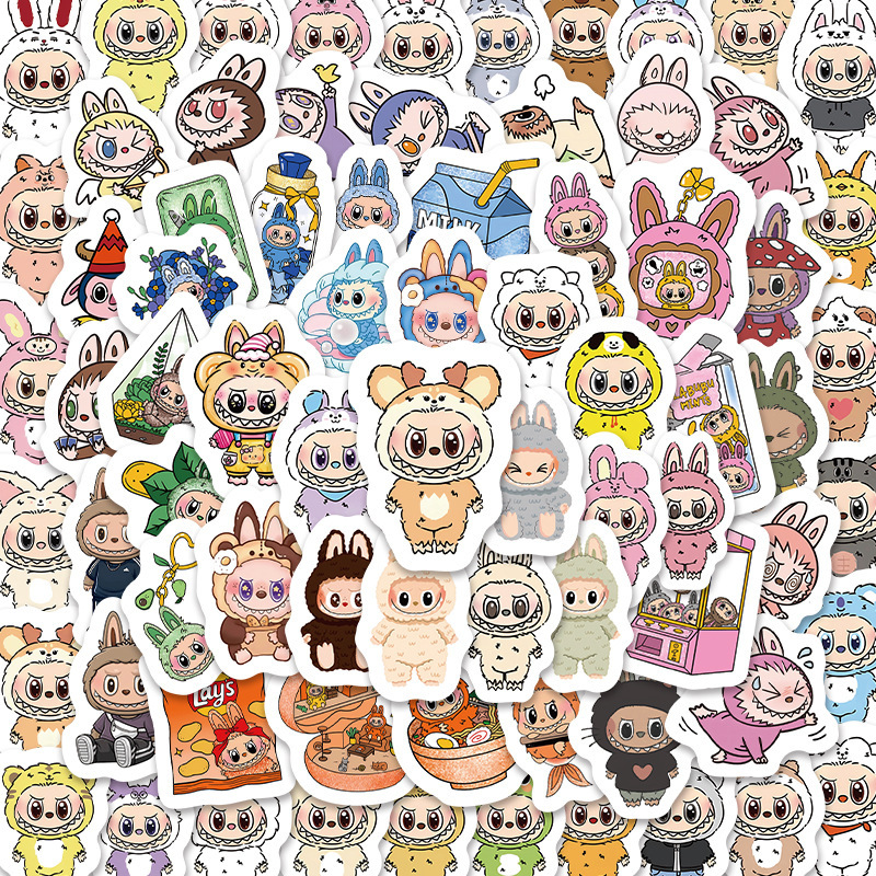 105 Non-Repeating Cartoon Cute Labubu Stickers for Mobile Phone Bubble Mart Decorative Handbook Stickers