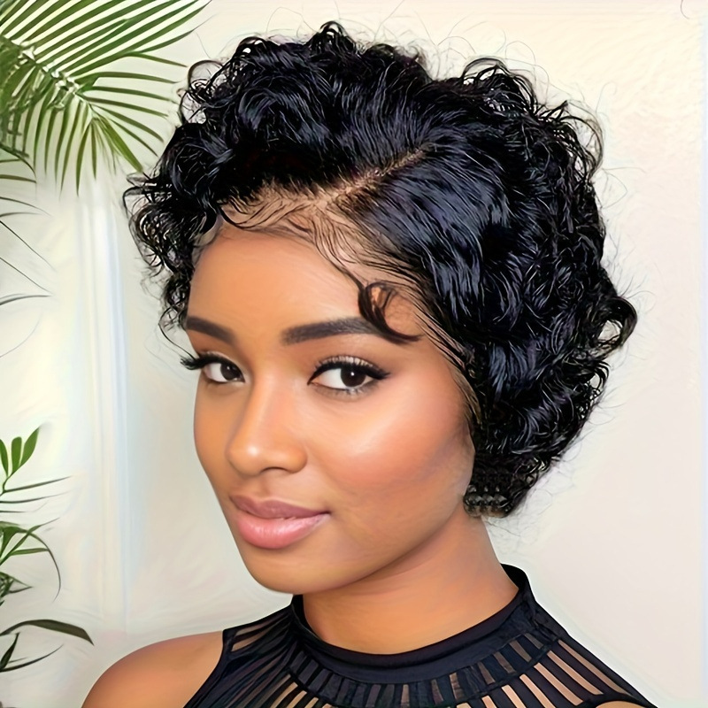 Short curly elf human hair wig 13x 4x 1 lace human hair wig deep wave