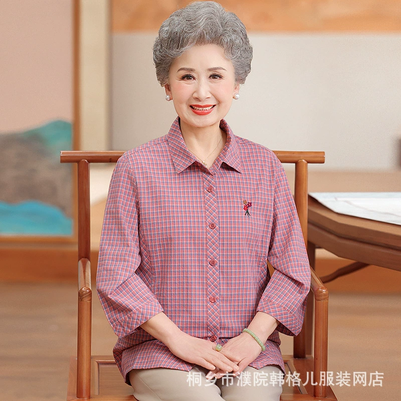 Карманные пожилые хлопчатобумажные рубашки женские 60-летние 70 мамочки летняя рубашка костюм бабушки с длинными рукавами
