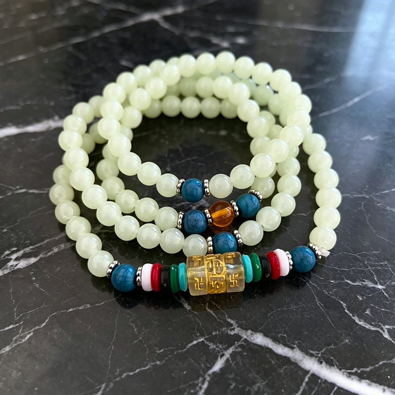 Luminous six-character mantra multi-loop Buddhist bead bracelet, popular in scenic areas, unisex prayer bead jewelry