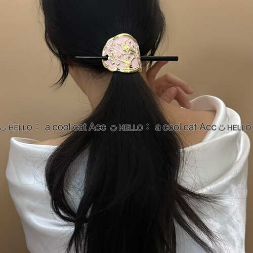 Pink Rare Engraved New Chinese Style Blue Light Luxury High-End Hairpin, Uncommon Trendy Retro Personality Hairpin, Hairpin Hair Accessories