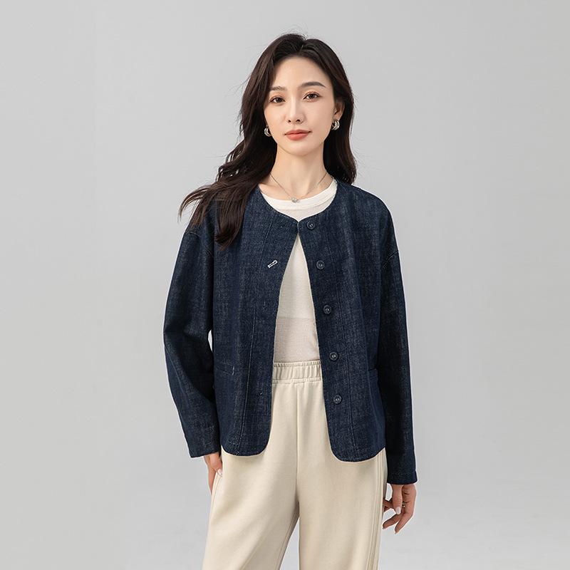 小香风条纹双面穿牛仔外套女秋季新款宽松显瘦小个子夹克上衣