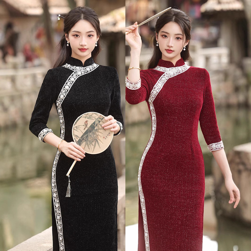 New Chinoiserie Skirt Women's New 2025 Early Spring Slimming Look Elegant National Style Elegant Small Fresh Improved Cheongsam Dress