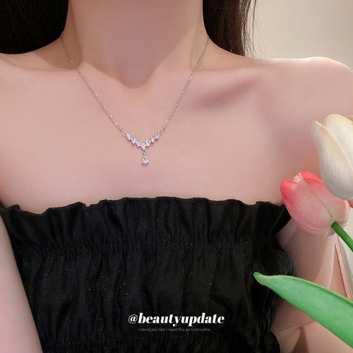 V-shaped water drop temperament necklace niche light luxury necklace commuter clavicle chain women's inlaid zircon wheat ear bracelet wholesale