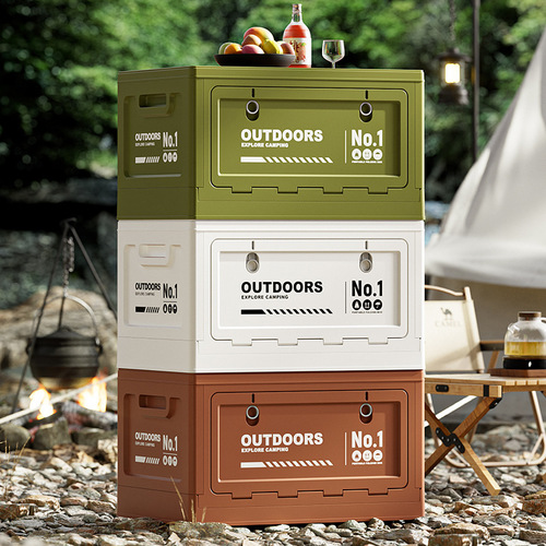 Outdoor camping box wooden picnic table storage box car trunk foldable storage box organization box