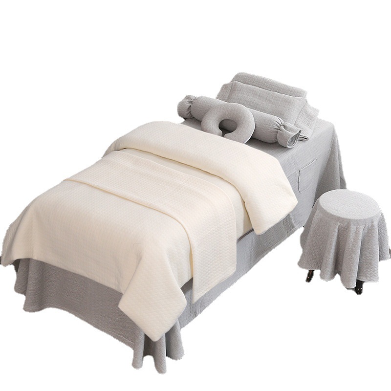 针织棉美容床罩四件套床单式防滑美容院纯色日式亲肤全棉套件批发