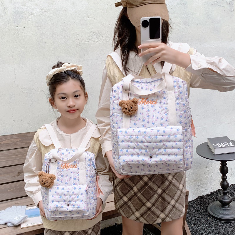 Mochila de flores frescas para niños y niñas, jardín de infantes, mochila para bebés, lindos osos, mochila para padres e hijos