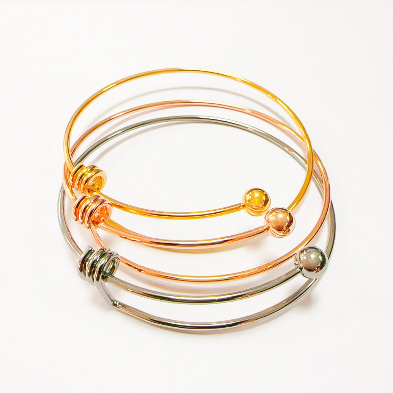 Pulsera push-pull de actividad de una sola cuenta transfronteriza europea y americana Pulsera de bricolaje Alambre de acero push-pull telescópico ajustable Pulsera de acero de titanio para mujer